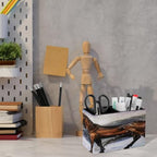 PU Leather Multi-Compartment Pen Holder Desktop Organizer Pencil Cup Storage Caddy for Office Home Supplies Handsome Horse Winter Theme Farm Animal Snowy Mountain Snowflakes Winter Scenery - Image 6