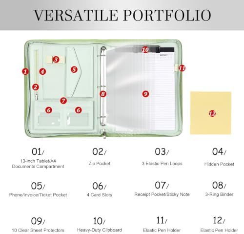 Leathario Portfolio Binder, Padfolio Organizer, 3 Ring Binder with Zipper - Image 3