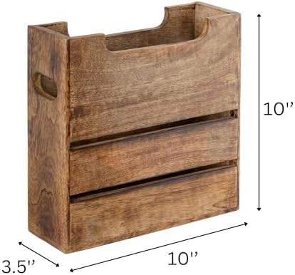 Mie Creations Wooden Magazine Holder with Handle, Newspaper Basket 10'' - Image 6