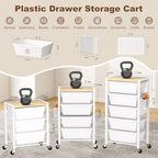 Rolling Cart with Drawers, Rolling Storage Cart with 5 Large Plastic Drawers & Wooden Tabletop, Utility Cart with Pegboards & Basket, Storage Drawers Cart for Living Room, Classroom, Bedroom, Office - Image 2
