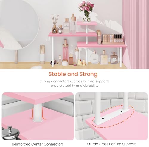 Homode 3-Tier Counter Organizer Shelf for Bathroom, Corner Shelf for Countertop, Over Sink, Make Up, Dresser Table, Desktop - Pink - Image 5