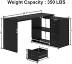 HSH Black L Shaped Desk Corner Desk with 3 Storage Drawers 55 inch - Image 2