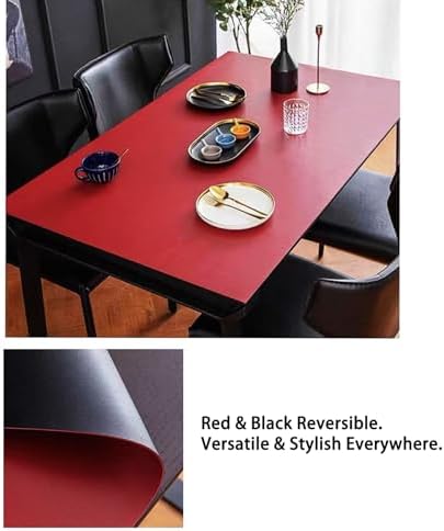 Leather Table Cover, Reversible Double-Sided, 1.8mm Thick, 24x60 Inch, Protector for Rectangular Tables, Waterproof & Oil Resistant for Dining Table, Office Desk, Dresser(Black+Wine Red) - Image 5