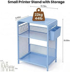 ECOLOVI Small 3 Tier Printer Stand for Under Desk, Height Adjustable Shelf Printer Table with 3 S-Hooks & Basket, Heavy Duty Industrial Storage Shelf for Home Office (Blue) - Image 3
