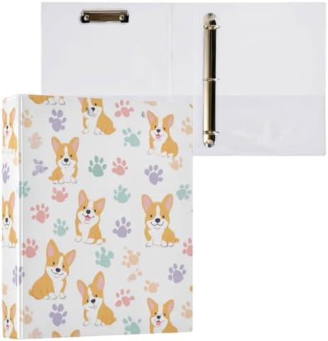 Corgi Pattern Paw Round Ring Binders 1.5 Inch 3 Ring Binder with Clipboard Holds 200 Sheets Office Home School - Image 3