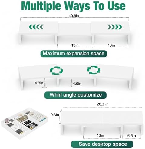 OPNICE Dual Computer Monitor Stand Riser, Desk Organizer with Drawer, Office Desk Accessories & Workspace Organizers for Home Office Supplies, White - Image 2