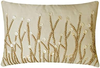 The HomeCentric Ivory Lumbar Pillow Cover, 12x26 inch (30x65 cm) Lumbar Pillow Cover, Jute and Mother of Pearls Farm Design Lumbar Pillow Cover, Silk Lumbar Pillow Cover, Floral - Amour by TheHomeCentric