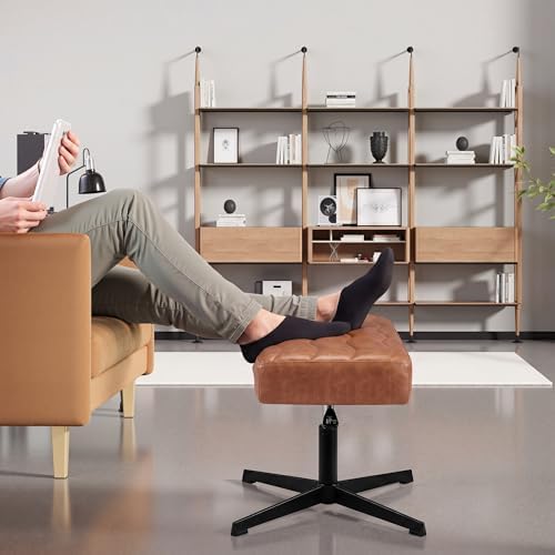 VECELO Under Desk Footrest, PU Ergonomic Foot Rest with Comfort Padding, Height Adjustable for Relieving Leg Pain, Stiffness, and etc, Brown - Image 7