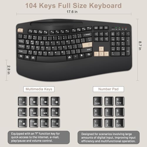 Wireless Keyboard and Mouse Combo, 2.4G Ergonomic Wave Keys(Latte Black) - Image 7