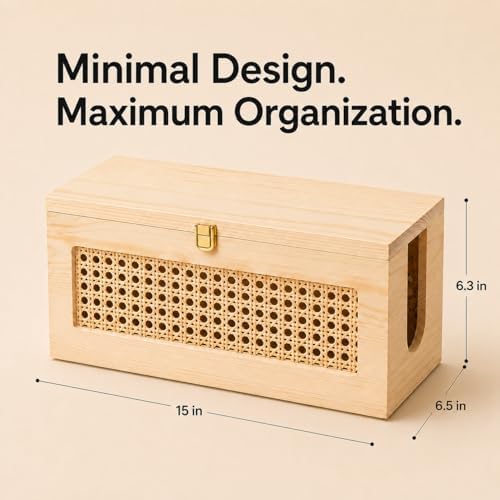 Wooden Cable Management Box - 15 x 6.5 x 6.3 in - Power Strip Organizer - Image 2