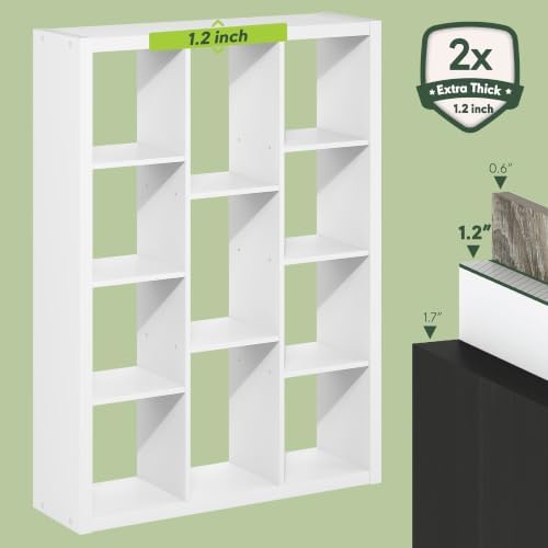 Furinno Viola 11-Cube Book Shelf, 1.2" Thick Frame, White - Image 5