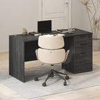 Furinno Roger 60 Inch Executive Desk with File Cabinet, Home Office Desk with 3-Drawer Fixed Pedestal Filing Cabinet, Desk Cord Grommet, for Home Office, Antique Grey by Furinno-FitsYourSpaceFitsYourBudget