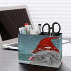 PU Leather Multi-Compartment Pen Holder Desktop Organizer Pencil Cup Storage Caddy for Office Home Supplies Winter Festival Christmas Elf Tomte Standing in Front of Wooden in Snow1 - Image 5