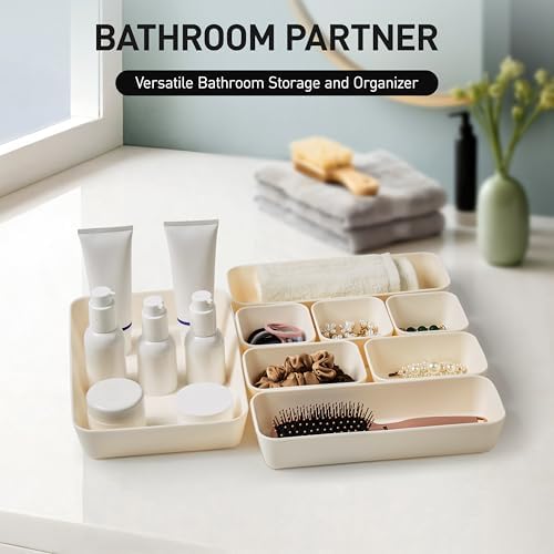 ISSEVE 8Pcs Silicone Drawer Organizer Trays for Bathroom, 4 Sizes, White - Image 4