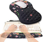 2-in-1 Ergonomic Set, Wave Rise Keyboard Wrist Rest and Massage Bulge Slope Mouse Pad Wrist Support, Cushion Memory Foam Integrated to Relieve Wrist Pain, Flower Dance by KUOSGM