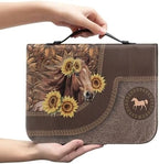 Women Bible Cover Case with Top Handle Tribal Horse Print Men Bible Book Cover Church Bag Carrying Case with Pocket by Glomenade