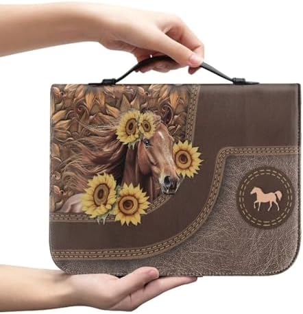 Women Bible Cover Case with Top Handle Tribal Horse Print Men Bible Book Cover Church Bag Carrying Case with Pocket by Glomenade