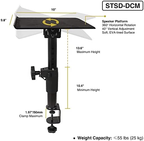Sound Town 2-Pack Desktop Clamp-On Studio Monitor Speaker Stands with Horizontal/Vertical Speaker Orientation (STSD-DCM-Pair) - Image 5