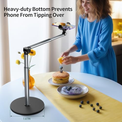 yAyusi Heavy Duty Aluminum Overhead Phone Mount, 13.7 in Long Phone Stand for Recording, Flexible Articulating Arm Phone Mount for Desk for Live Streaming, Meeting, Cooking – Perfect for Creators - Image 3