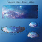 Cloud Wrist Rest Keyboard Galaxy Mouse Pad Set Gradient Blue Large Desk Mat Ergonomic Space Wrist Pad Memory Foam Non-Slip Stars Wrist Support for Computer Laptop Gaming Home Office Relief Typing Pain - Image 2