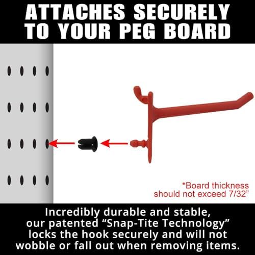 PegPro® 2" Hooks Kit for Standard “Wood Fiber” pegboard – Durable Plastic Pegboard Hooks - for Garage, Kitchen, Craft Room, and More (2" Hook - 24 Pack, Red) - Image 4