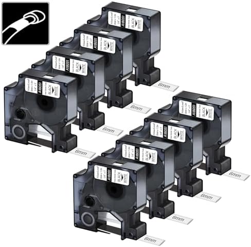 NineLeaf 8 Pack Compatible Labels Tape Replacement for Dymo 18051 1/4 inch Black on White Heat Shrink Tube Labels 6mm x 1.5m for Wires and Cables Use in Rhino 4200 5200 5000 6000 3M Label Maker by NineLeaf