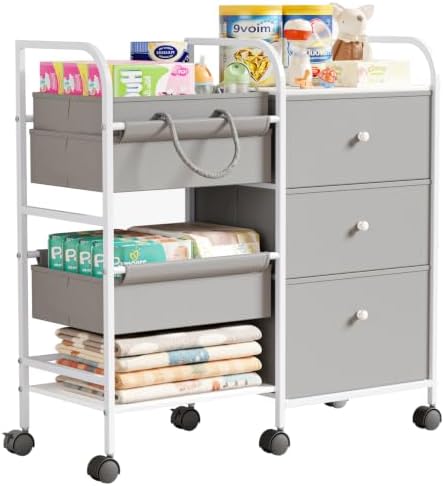2in1 Baby Diaper Caddy Organizer and Storage Cart with Dividers and Drawers by BG-BABYGO