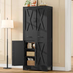 TEENFON Tall Storage Cabinet with 2 Adjustable Shelves & 1 Large Drawer, Kitchen Pantry Cabinet with 4 Doors, Bathroom Storage Cabinets, for Living Room, Kitchen, Bathroom, Black - Image 5