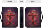 Cross & Red Rose Pattern Bible Cover for Women Soft PU Leather Verse Print Bible Carrying Case Large Capacity Book Organizer with Top Handle Gifts for Christians - Image 4