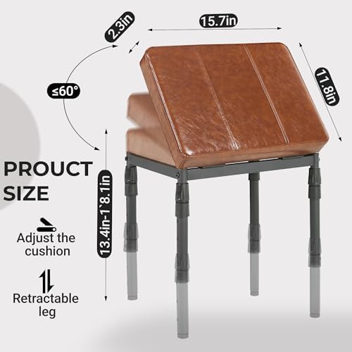 Adjustable Ottoman Pouf, 60 Degree Tilt Footrest, Brown Synthetic Leather - Image 2