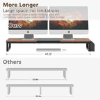LAND·VOI Dual Monitor Stand Riser,41.5'' Long Monitor Stand for 2 Monitors, Wood Computer Riser with Pocket, Desktop Oraganizer with Pen Holder, Monitor Riser for Desk Computer,Laptop,TV, Rustic Brown - Image 3