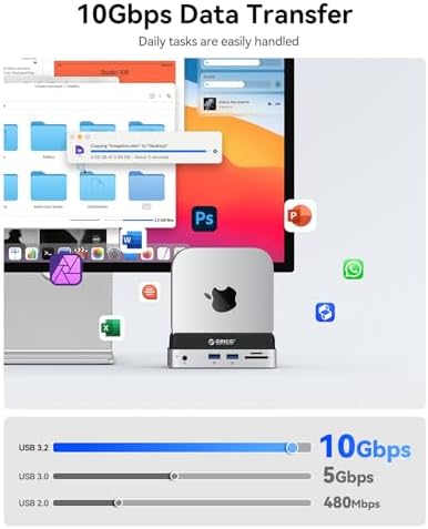 ORICO Mac mini M6 Hub&Stand with M.2 SSD Enclosure Up tp 8TB - Image 4