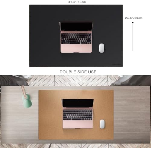 MAIDERN Cork & Leather Desk Mat, 31.5” x 24” Large Desk Pad (Black) - Image 2