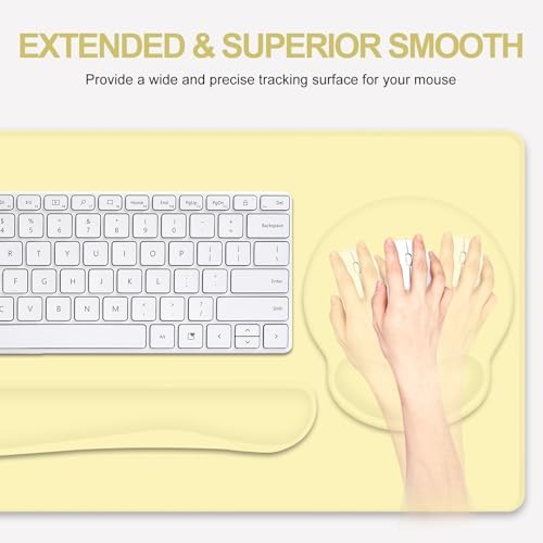 4 PCS Mouse Pad Desk Mat Protector, Keyboard Wrist Rest + Comfortable Mouse Pad with Wrist Rest +Coaster, Large Gaming Mousepad for Computer Laptop, 35.4" X 15.7" XXL Deskpad for Office Home I Yellow - Image 4