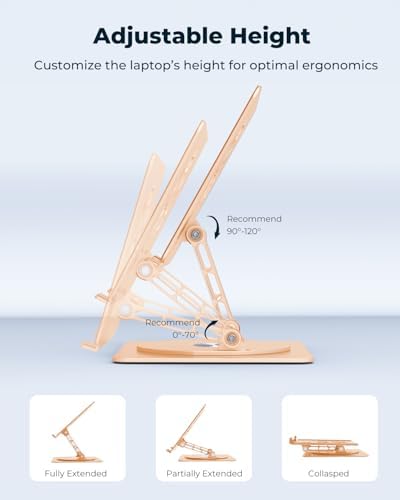 Aoviho 360° Rotating Laptop Stand for Desk | Adjustable, Foldable, Portable Aluminum Ergonomic Riser | Compatible with MacBook, Dell, HP & All Laptops 10-16 inch | Gold - Image 5