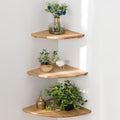Corner Shelves, Floating Corner Shelf, Set of 3 Solid Oak Wood Corner Wall Shelves, Round End with Wire Hole Shelving for Small Plant for Bedroom Kitchen, Living Room (Size 9/10/12in) by Coamily