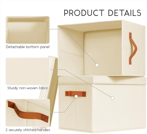 Homsorout Storage Bins with Lids - Large Fabric Closet Bins with Lid, 8 Pack Clothes Organizers and Storage, Collapsible Stackable Cube Basket for Home, Office, Dorm, Beige - Image 4
