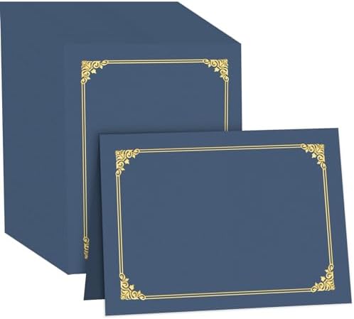 HAUTOCO 90 Pack Certificate Holders, Navy Blue Diploma Holders, Document Award Covers Certificate Folders with Gold Foil Border for 8.5x11 Letter Size by HAUTOCO