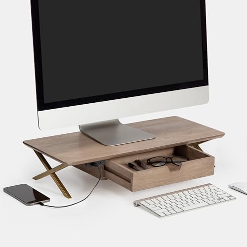 Anji Mountain Monitor Stand for Desk - Desktop Organizer & Laptop Riser, Ergonomic Monitor Riser, Space-Saving, Durable, Easy Assembly & Ideal for Home & Office,Biscotti, 24-Inch, Pro Edition by AnjiMountain