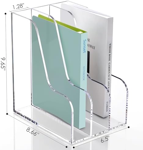SANRUI Clear Vertical Magazine File Holder, Acrylic Desk Organizer and Storage Bins Holding for Magazines Binders, Notebooks, Envelopes A4 Folder Binder Holders Sorter, 3 Compartments - Image 2