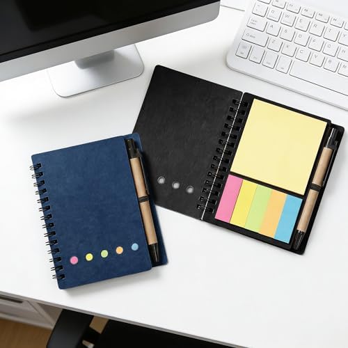 30PCS Spiral Notebook Set, Paper Cover with Elastic Band, Free 30 Ballpoint Pens, 30 Sheets (60 Pages) Lined Paper, Sticky Notes & 5-Color Bookmarks, Portable Pocket Size (10x13cm), Bamboo Pens, for s - Image 4