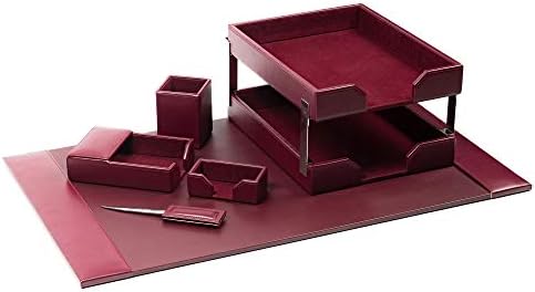 DACASSO Bonded Leather Desk Set - Luxury Leather Desk Pad & Desk Organization Essentials (Burgundy, 8 Piece) by Dacasso