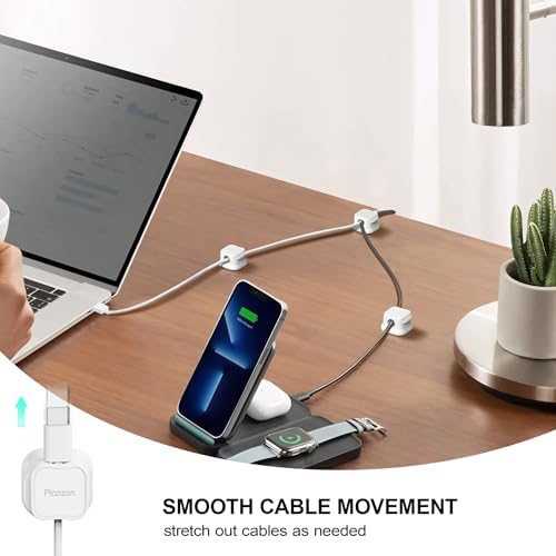 36 Pack Magnetic Cable Clip Organizer Cord Holder, Picozon Adhesive Cable Management, Wire Phone USB Charger Cable Holder, Keeper Organizer for Office Home Desktop Table - White - Image 3