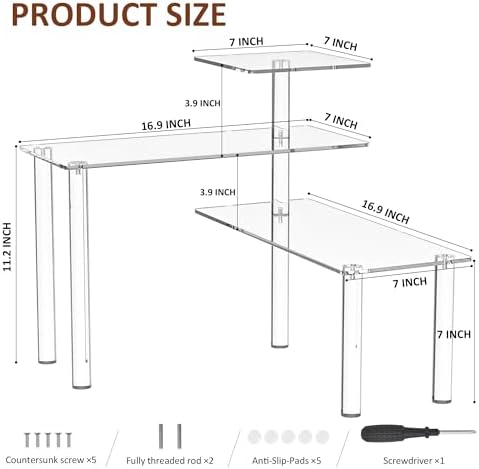 Sezanrpt Clear Countertop Corner Organizer Shelf 16.9x16.9x15.6 inch, 3 Tier Acrylic Organizer Corner Shelf for Bathroom, Kitchen, Study Room, Spice Jars, Coffee Bar, Dresser Table, Books - Image 2