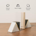 Cork & Mill Marble Bookends with Gold Brass, Grey and White, Set of 2 - Image 3