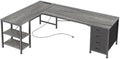 Huuger 55 Inch L Shaped Desk with Fabric Drawers, Reversible Computer Gaming Desk with Power Outlets and USB-C Port, Adjustable Side Storage Shelves, for Work Study Corner Home Office, Grey,1CD078H by Huuger