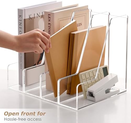 SANRUI 4 Pack Clear Acrylic Vertical File Organizer, Desk Organizer and Storage Bins Holding for Magazines, Binders, Notebooks, Envelopes, Multi-purpose Document Organizer for Home Office - Image 4