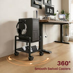 Adjustable 2-Tier PC Stand, Computer Tower Stand with 360° Locking Wheels & Hooks, CPU Cart for Floor, Carpet and Under Desk, 15.2" x 11.8" x 26", Black - Image 3