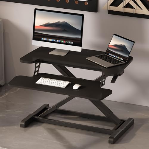 FLEXISPOT Standing Desk Converter 28" Desk Riser for Small Spaces, Compact Desktop Riser Sit Stand Computer Workstation, Stand Up Desk Converter for Laptop & Single Monitor, Black - Image 2
