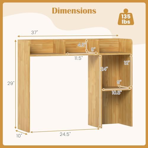 DREAMADE Desktop Bookshelf, 3-Tier Desk Shelf with 5 Racks, Burlywood - Image 3